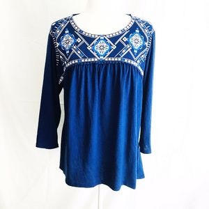 Est 1946 XL Blouse Royal Blue Embroidered Flowy